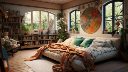 Interior of a cozy room in fusion style