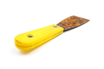Old trowel of rust isolated on white background.Construction equipment.
