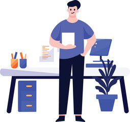 Hand Drawn Engineer or architect in office in flat style