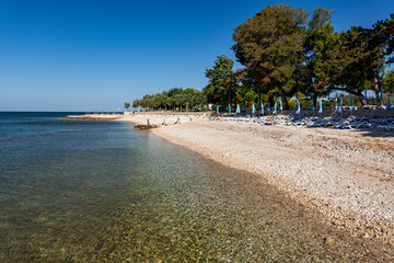 Beach on the stone coast of Zambratija, Istria, Croatia, Europe
