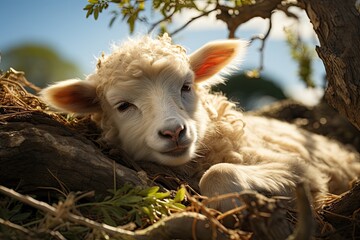 Obraz premium Farmers raise sheep with great joy, in farms, shear sheep to sell in market, farm scene with happy sheep