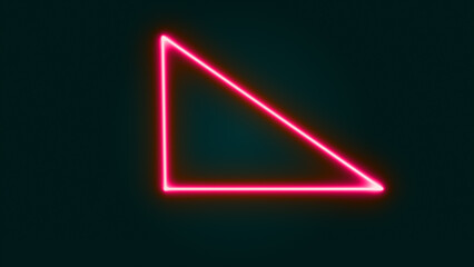 Neon right triangle icon in line style. Flat design. Purple neon on a black background. Mathematical concepts, Education - obrazy, fototapety, plakaty