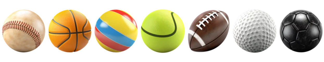Gordijnen Set of sport games balls isolated on transparent © kilimanjaro 