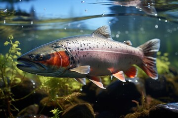 Fishermen cultivate and research salmon in organic farms, catch salmon to sell in market, dishes in restaurants.