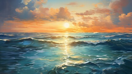 Sun reflections on the sea: a bright and beautiful seascape for calming and uplifting designs - obrazy, fototapety, plakaty
