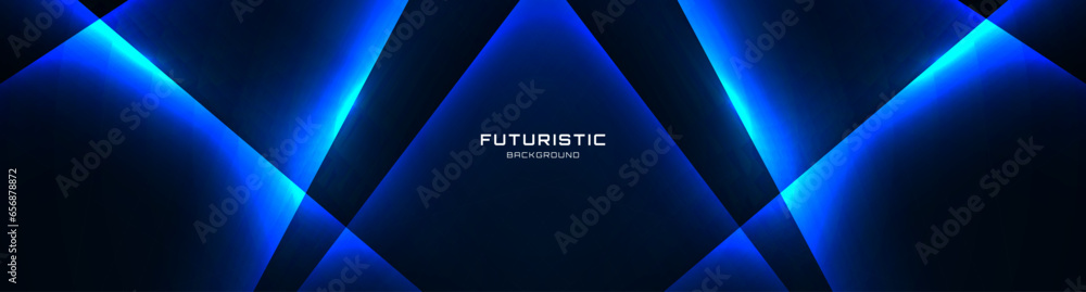 Poster 3d blue techno abstract background overlap layer on dark space with glowing shape effect decoration.