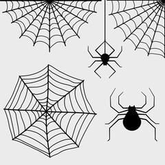 Halloween webs and spiders, black lines
