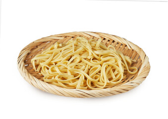 egg yellow noodle pasta isolated on white background. pile of egg yellow noodle pasta isolated. heap of egg yellow noodle pasta isolated wood plate