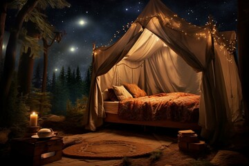 a snug tent under stars,. Generative AI