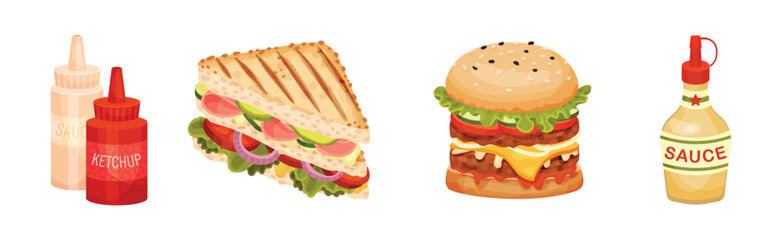 Sandwich Cooking Recipe with Different Ingredients Vector Set