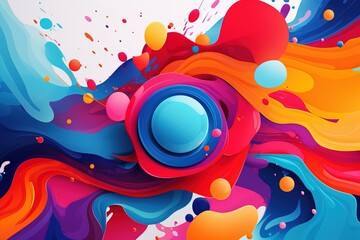 Colorful abstract design with swirling patterns and central orb