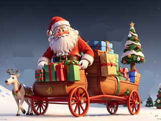 Christmas, Santa Carriage with Reindeer