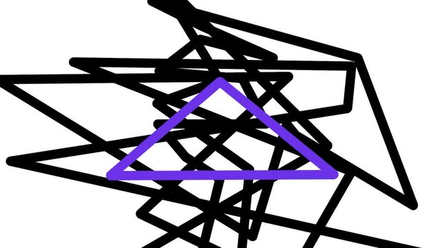 Black angular and straight lines flash behind the purple pyramidal frame.