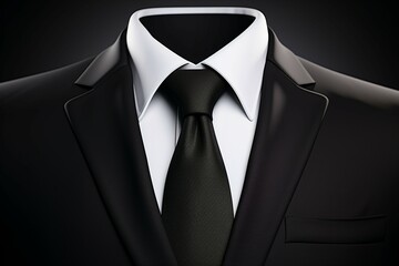 Realistic black suit accessory, complete with cotton shirt and a sharp, coordinated tie