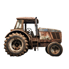 Annihilated Farm Tractor, transparent background, isolated image, generative AI
