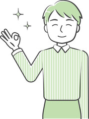 Upper body illustration of a man in an OK pose-friendly and simple touch
