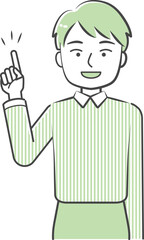 Upper body illustration of a man in a pointing pose-friendly simple touch
