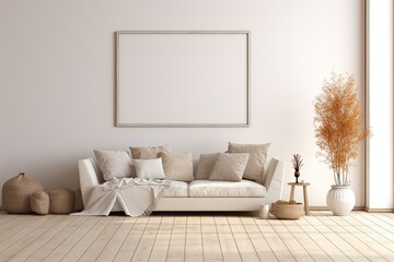 Mock up poster frame in interior background, Scandinavian style. Home mockup, cozy interior background, ai generative