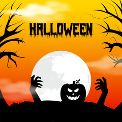 Vector illustration of Happy Halloween social media feed template