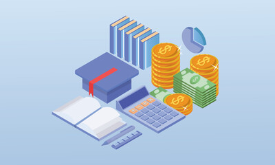 3D Bachelor of Isometric Economics.3D design.isometric vector design Illustration.