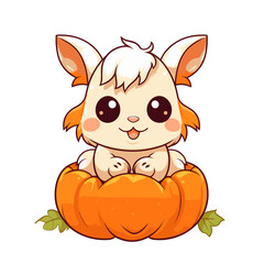 Obraz na płótnie Canvas Cute monster sit inside a pumpkin fall autumn vector clipart. Good for fashion fabrics, children’s clothing, T-shirts, postcards, email header, wallpaper, banner, events, covers, advertising, and more