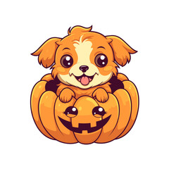 Cute dog sit inside a pumpkin fall autumn vector clipart. Good for fashion fabrics, children’s clothing, T-shirts, postcards, email header, wallpaper, banner, events, covers, advertising, and more.