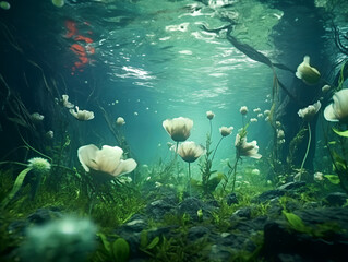 underwater with plants and flowers