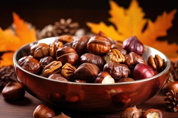 close-up shot of a roasted chestnuts bowl
