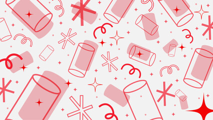 Geometric abstract frame background in pink red white tube line color retro shapes cover