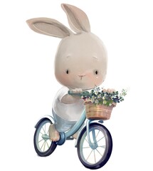 cute cartoon hare with the bike - 656886686