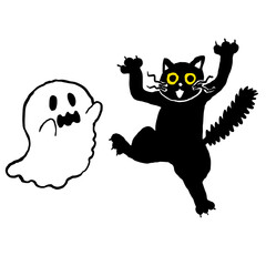 おばけに驚く黒ねこと黒ねこに驚くおばけ1