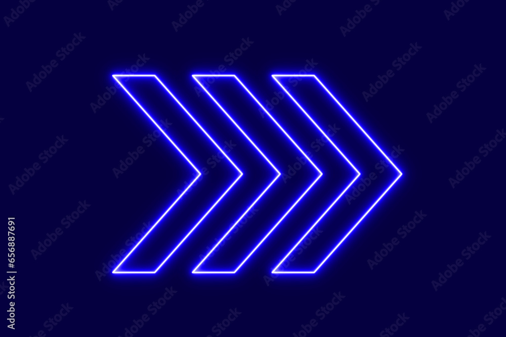 Poster glowing neon arrow icon isolated on black background. direction arrowhead symbol. navigation pointer
