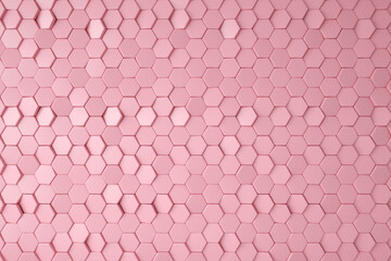 Pink hexagonal tech background texture, black, 3d rendering.

