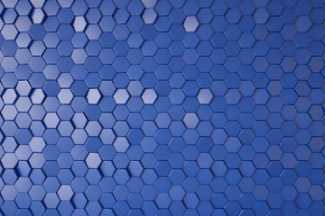 Blue hexagonal tech background texture, black, 3d rendering.
