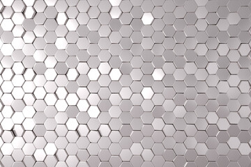 Silver hexagonal tech background texture, black, 3d rendering.