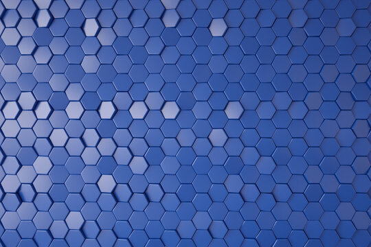 Blue hexagonal tech background texture, black, 3d rendering. © palmpw
