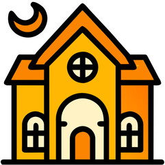 Haunted house Halloween doodle icon cartoon style