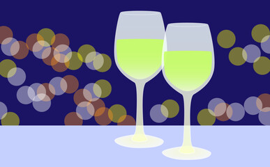 Enjoy a glass of white wine at a restaurant with a night view