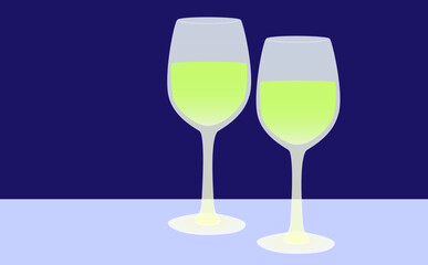 White wine in a glass on the table.