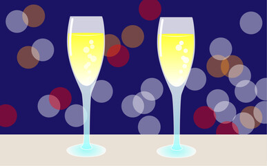 Champagne in a glass on the table.