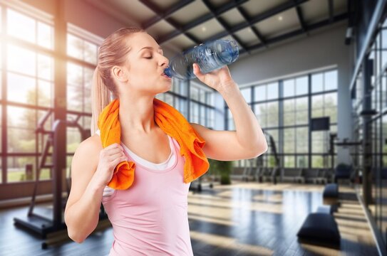 Exercise health, sporty person drinking water, AI generated image