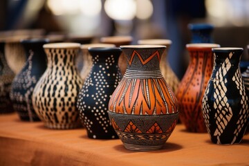 patterned african pottery pieces - obrazy, fototapety, plakaty