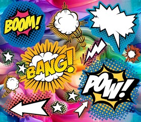 Cartoon comic illustration. Cinema , retro, vintage elements. Horizontally illustration.