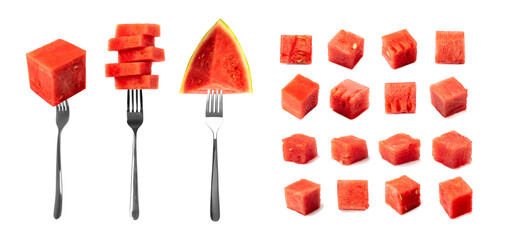 Watermelon Cuts on Forks Isolated