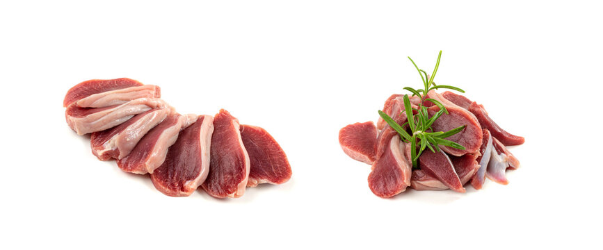 Poultry Offal Slices Isolated, Raw Chicken Stomach, Poultry Giblets, Fresh Turkey Stomach, Chicken Gizzard