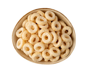 Cereal Rings Isolated, Breakfast Rice Loops, Corn Cereals Snack