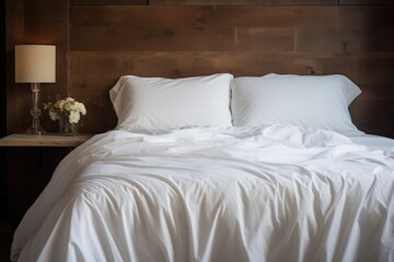 a perfectly-made bed with pure white linens