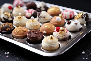 boxing day themed cupcakes lined on a tray