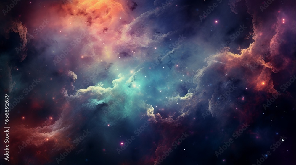 Poster a cosmic wonder of star field and nebula: an outer space background with glowing and colorful effect
