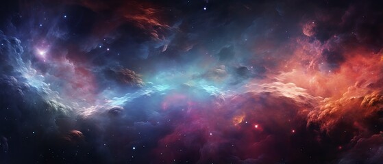 A cosmic wonder of star field and nebula: an outer space background with glowing and colorful effects - obrazy, fototapety, plakaty